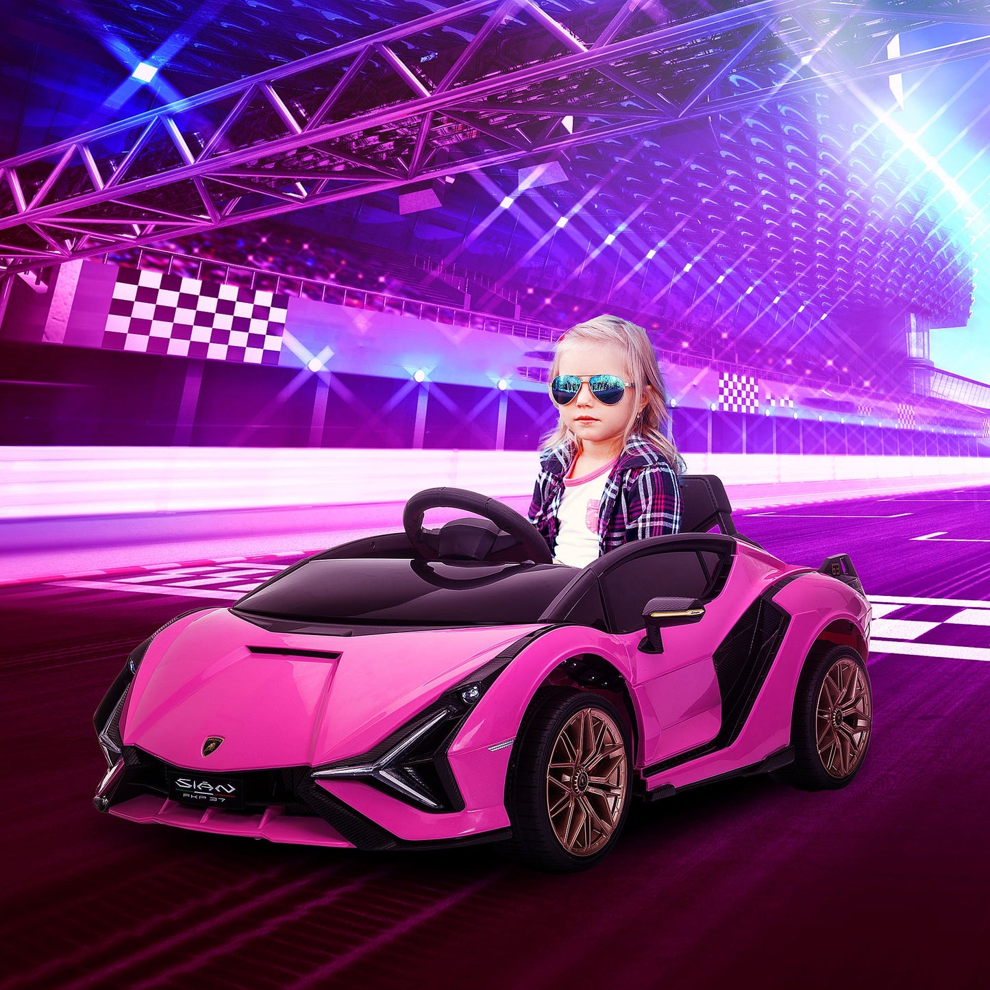 Electric Car for Children 3-5 Years Lamborghini 12V with Remote Control and Speed 3-5km/h, Pink