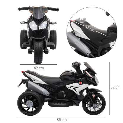 Electric Motorcycle for Children 3-5 Years Max. 25kg with Lights, Music, 6V Battery and 3km/h Speed, 86cm x 42cm x 52cm Black