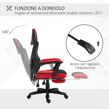 Ergonomic Reclining Office Chair with Footrest, Mesh Fabric, 58x63x112-122 cm, Black and Red
