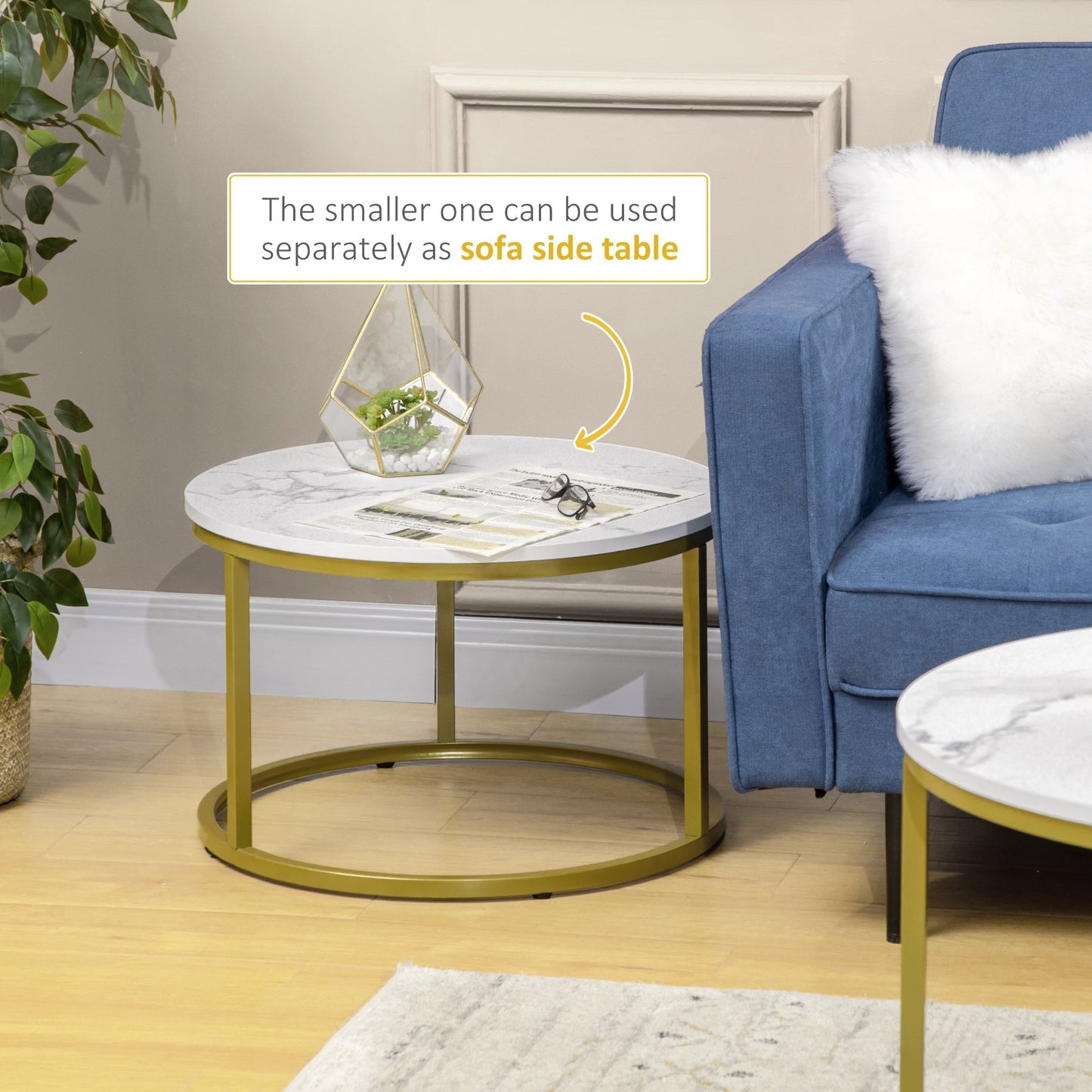 THE STAR | White and Gold Set 2 Round Coffee Tables | Ø74x46.3 cm and Ø59x38.5 cm