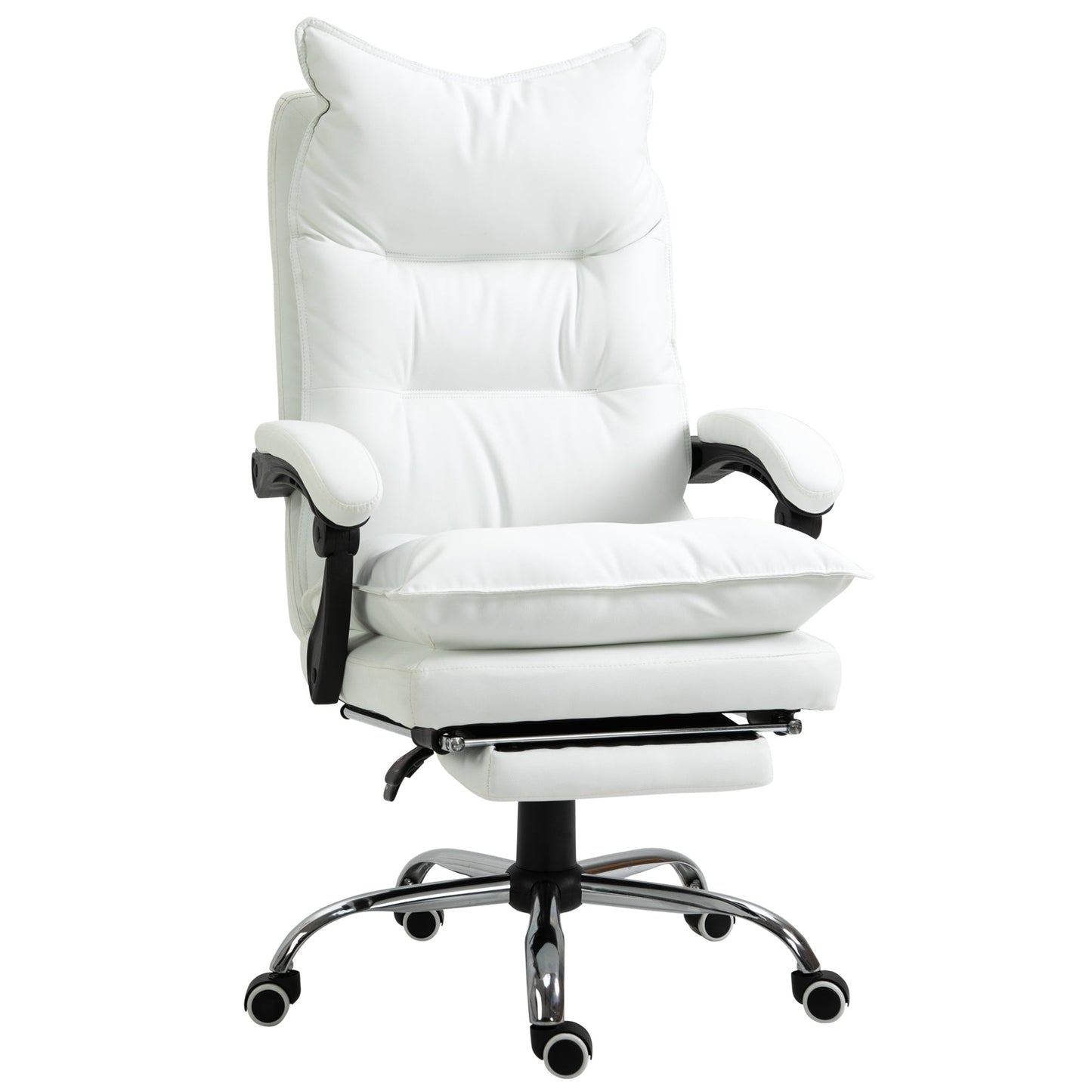 White Faux Leather Office Chair, Adjustable Height with 155° Reclining Backrest and Footrest