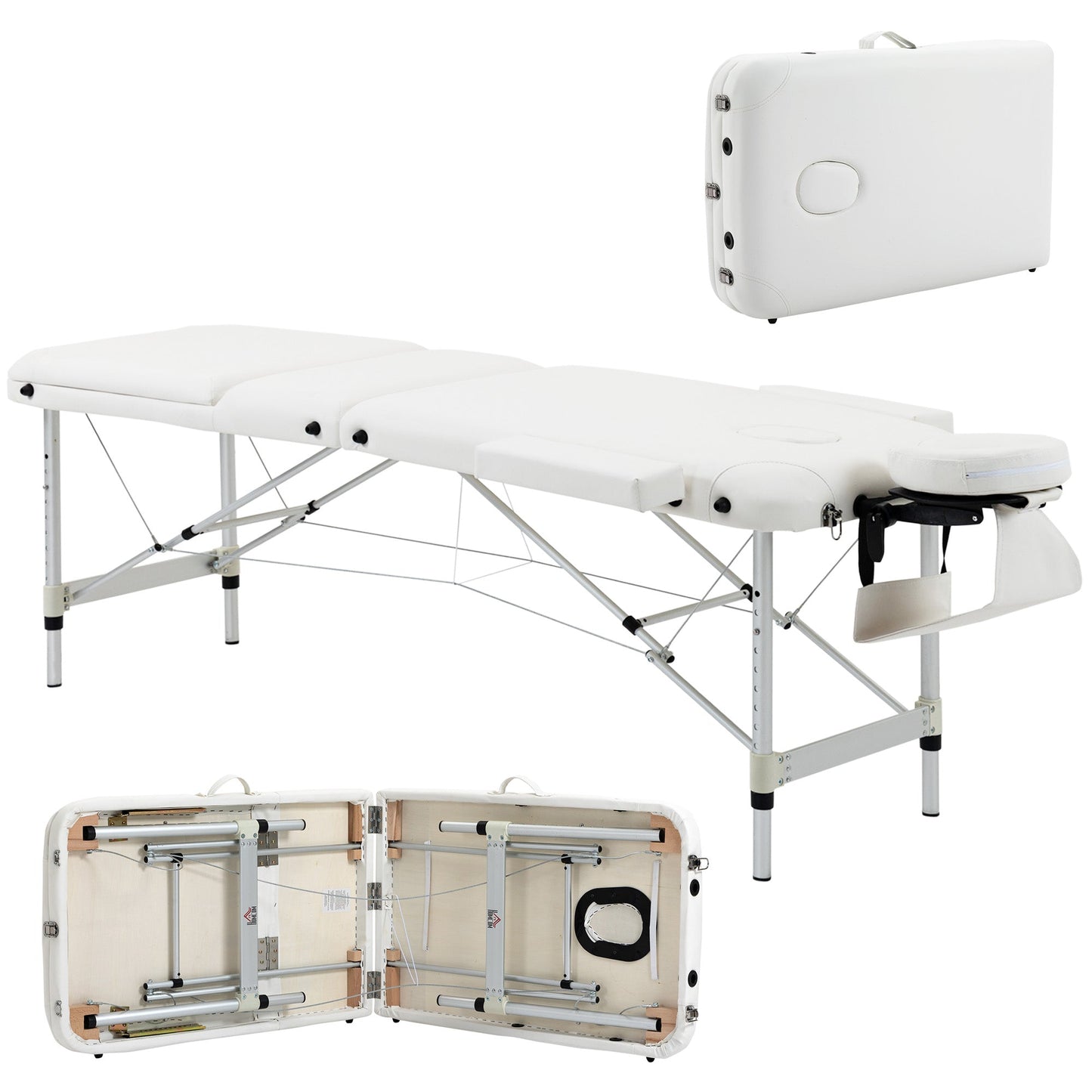 Portable Folding Professional Massage Table in White Aluminum 215x81x61-84cm