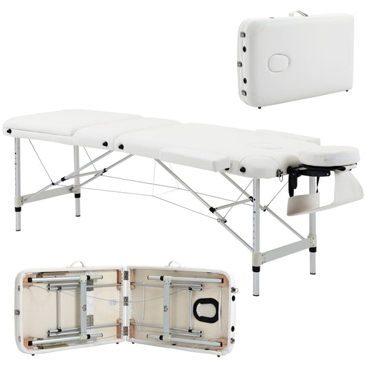 Portable Folding Professional Massage Table in White Aluminum 215x81x61-84cm