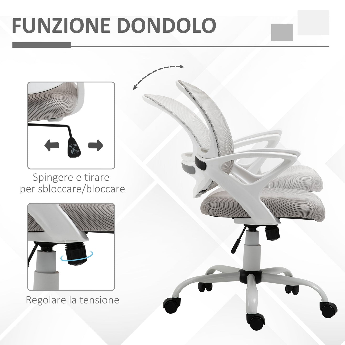 Grey Mesh Fabric Rocking Office Chair, Ergonomic Swivel Desk Chair with Adjustable Height