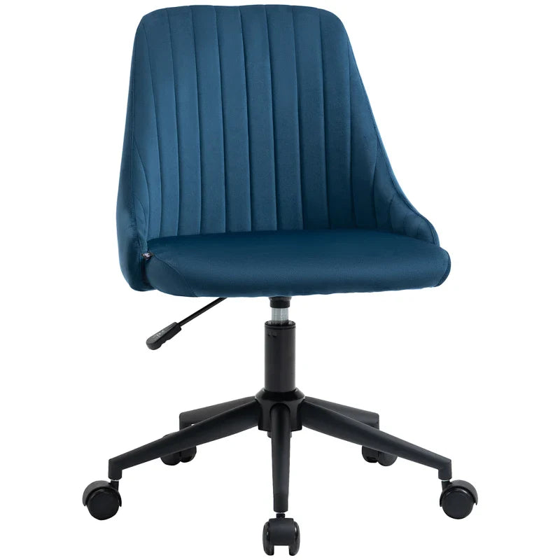 Blue Velvet Office Chair with Adjustable Height, Ergonomic 360° Swivel Chair with Wheels, 50x58x77-87cm
