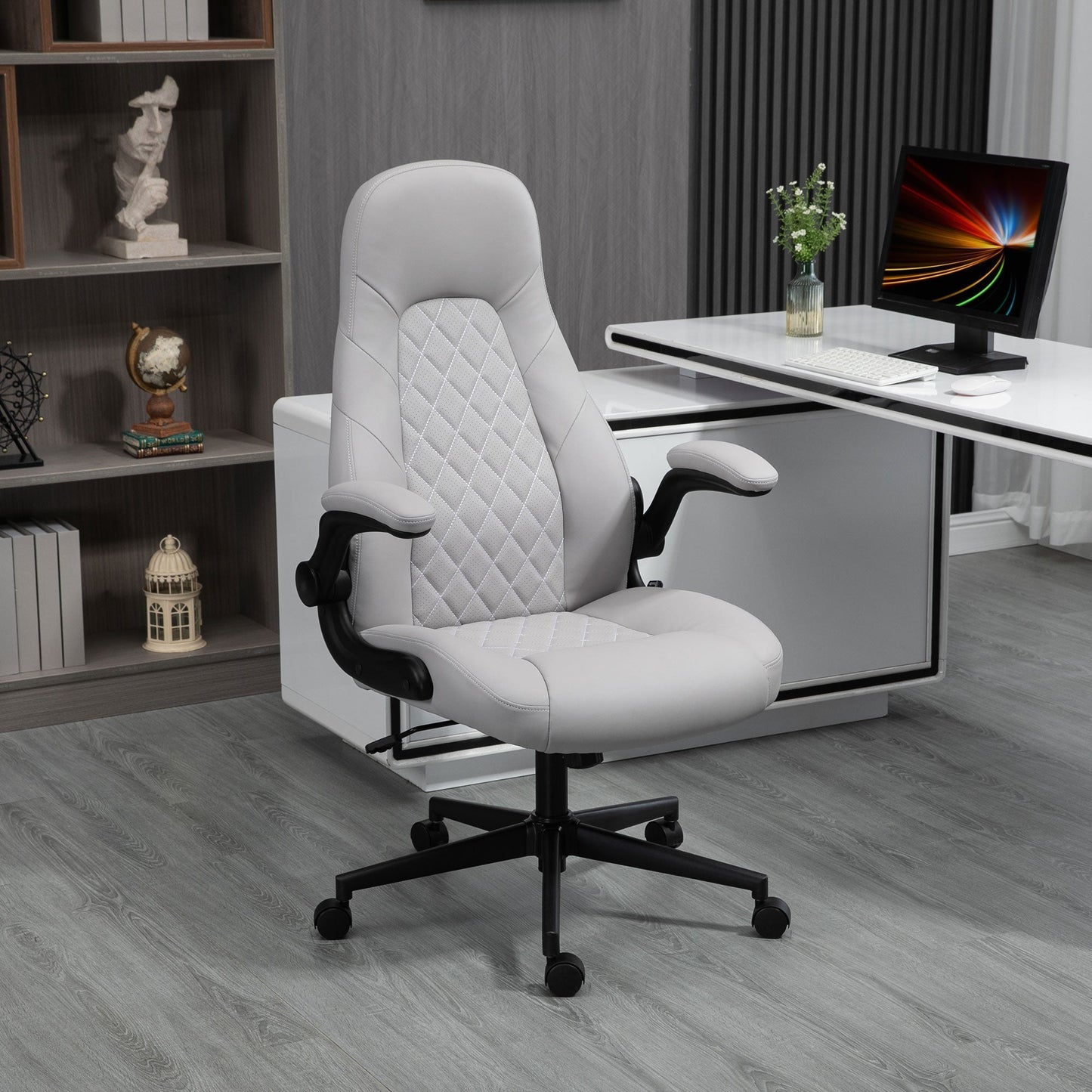 Ergonomic Office Chair with Folding Armrests and Adjustable Height, 67x70x112-122 cm, Grey