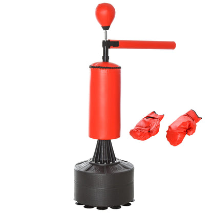 Height Adjustable Punching Bag with Punching Ball and Fillable Base, 88x48x155-205 cm, Red and Black