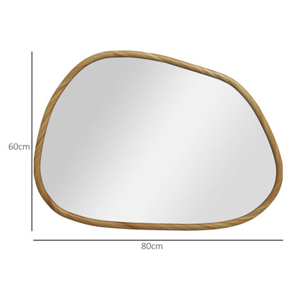 Modern Wall Mirror with Irregular Edges and Wooden Frame for Bedroom and Entrance, 80x60 cm