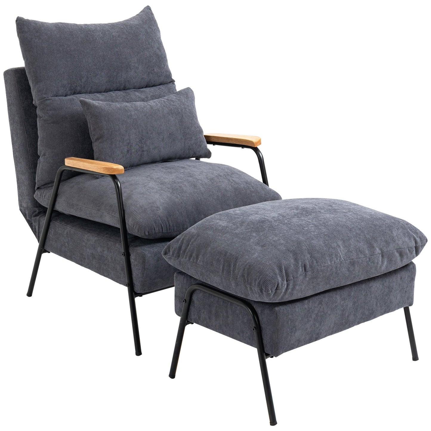 Reclining Relax Chair with Footrest in Corduroy, Grey