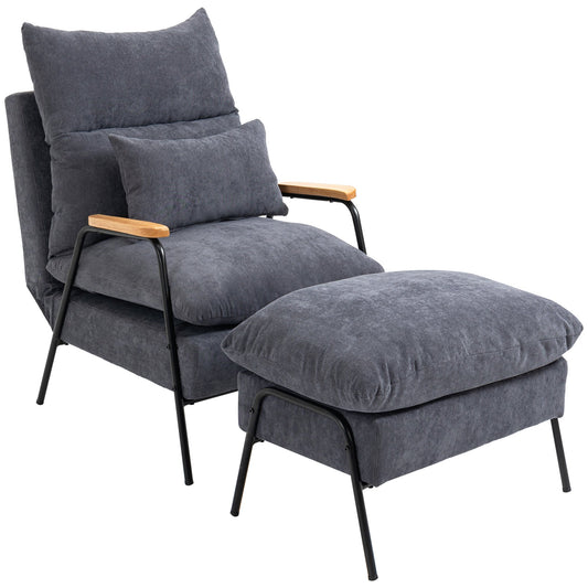 Reclining Relax Chair with Footrest in Corduroy, Grey
