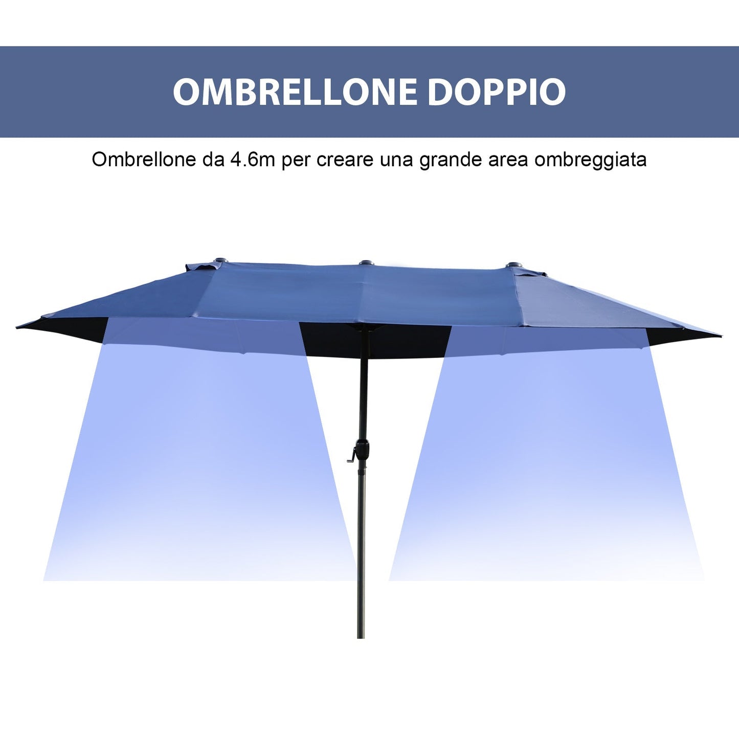 Double Garden Umbrella with Crank Opening, Steel and Polyester, 460x270x240 cm, Blue