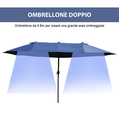 Double Garden Umbrella with Crank Opening, Steel and Polyester, 460x270x240 cm, Blue