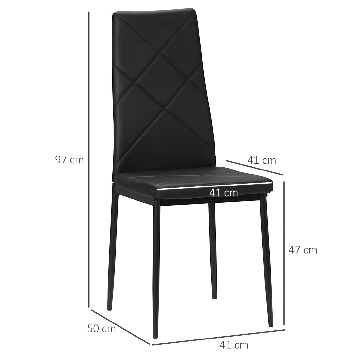 Dining Chairs Set of 4, Modern Accent Chair with High Back, Upholstery Faux Leather and Steel Legs for Living Room, Kitchen, Black