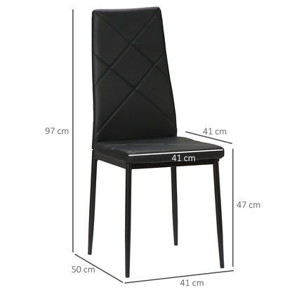 Dining Chairs Set of 4, Modern Accent Chair with High Back, Upholstery Faux Leather and Steel Legs for Living Room, Kitchen, Black