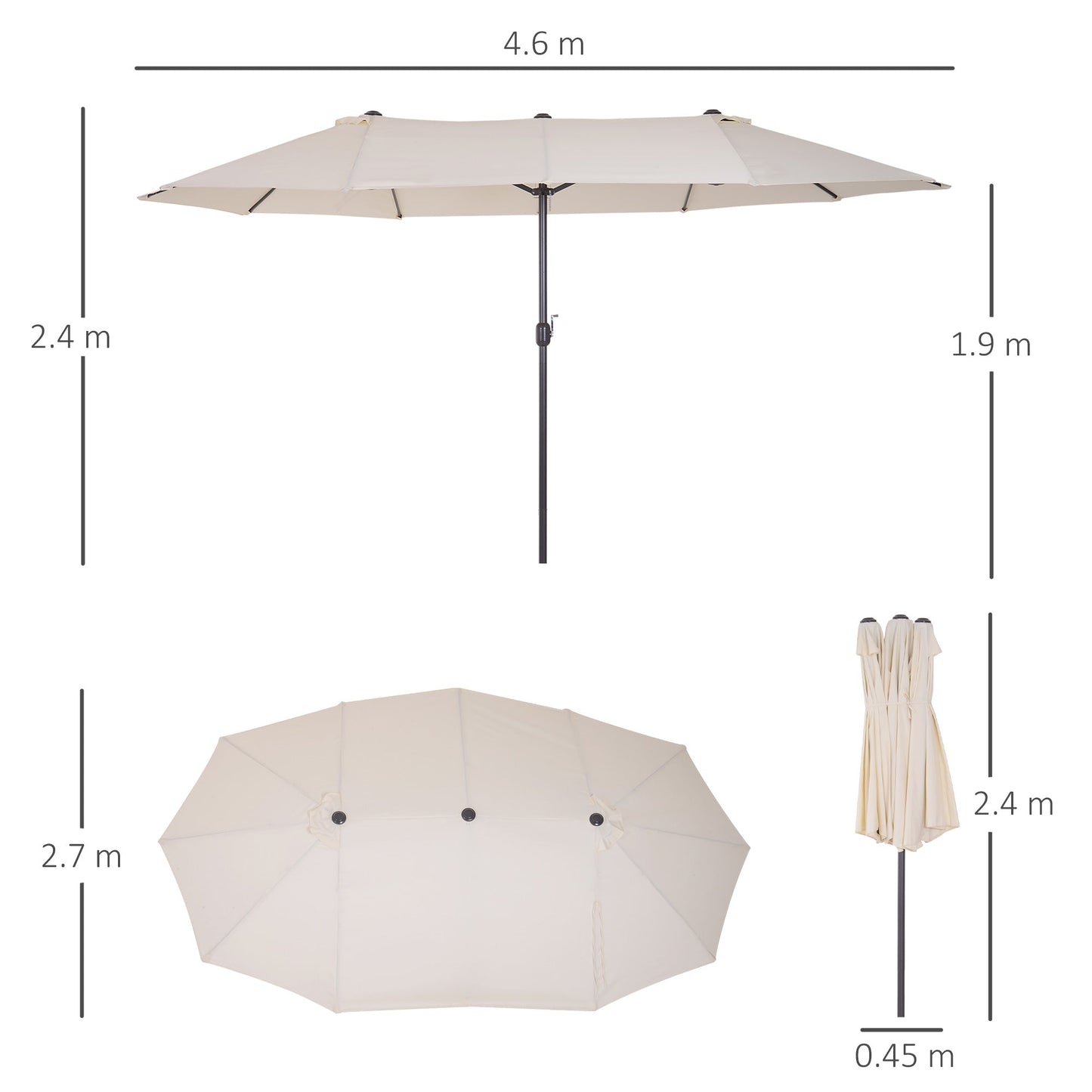 Beige Umbrella Garden Parasol and Double exterior fabric and polyester, 4.55 x 2.4m