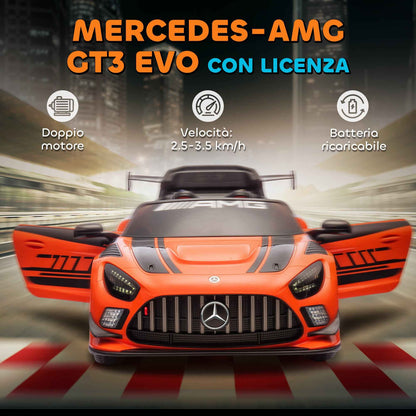 Electric Car for Children 3-8 Years Mercedes-AMG 12V with Remote Control, LED Lights, Transport Wheels, Orange