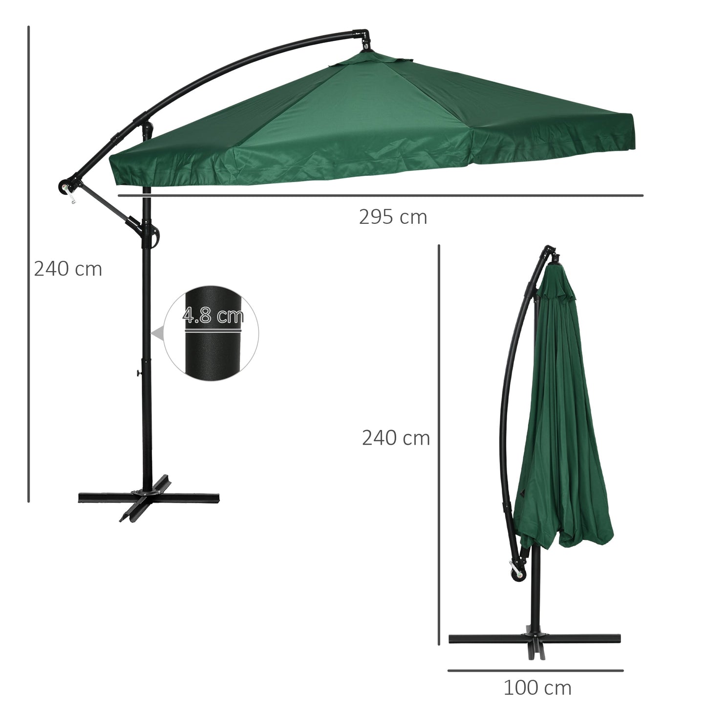 3x3m Garden Umbrella with Mosquito Net, Crank Opening and Cross Base, Green