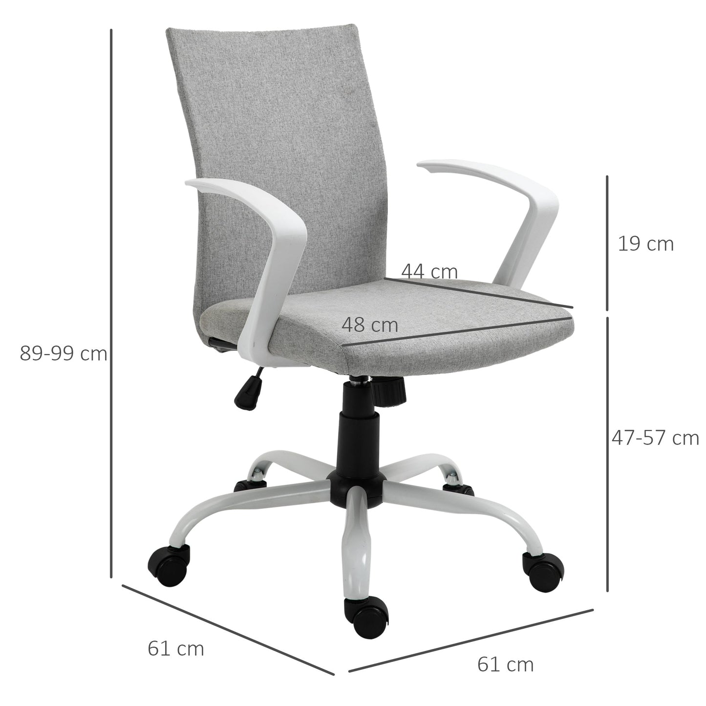Ergonomic and swivel from office chair, adjustable height in Grey fabric, 61x61x89-99cm