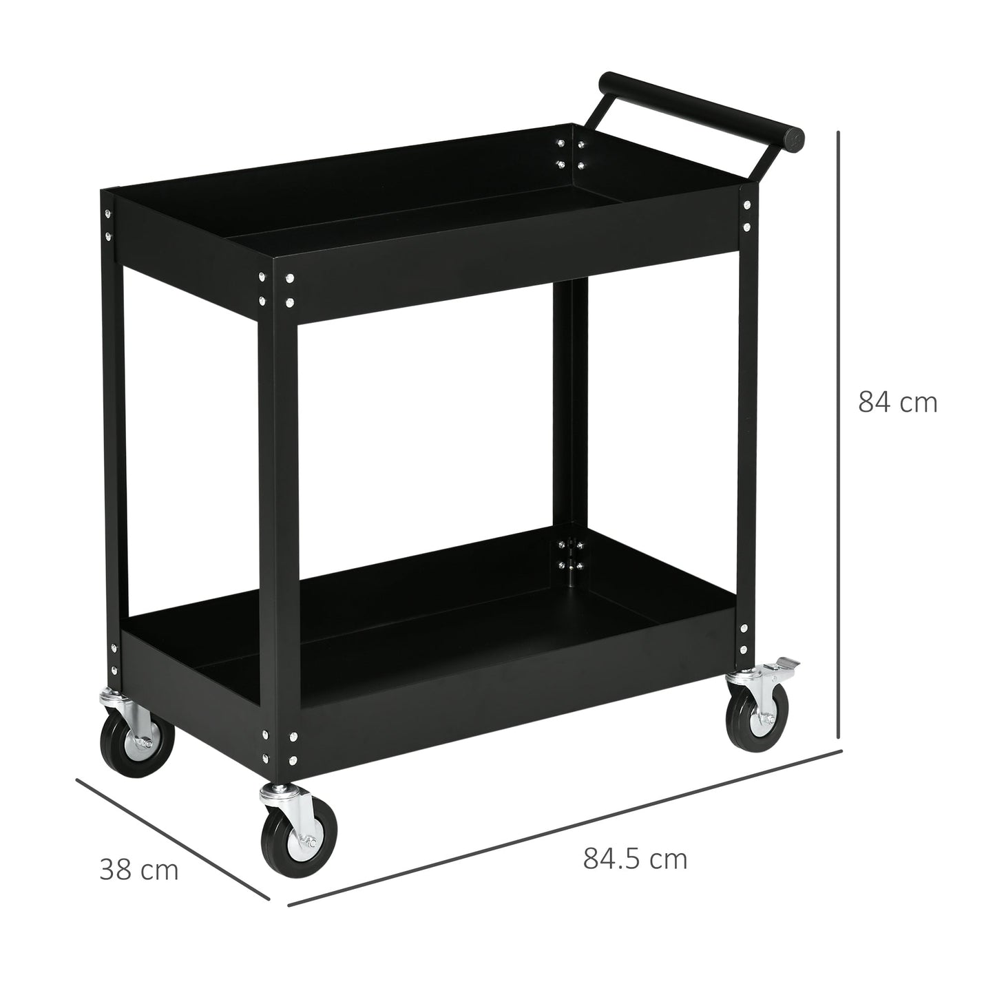 Black Garage Tool Trolley with 2 steel shelves | 84.5x38x84cm