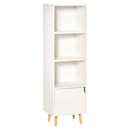 Bookcase with 3 Shelves and 1 Wooden Cabinet, 40x30x129.5cm - White
