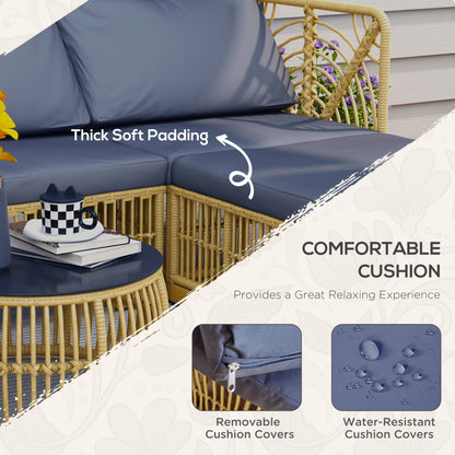 Garden Rattan Lounge Set with Modular Sofa, Cushions and Coffee Table, Grey