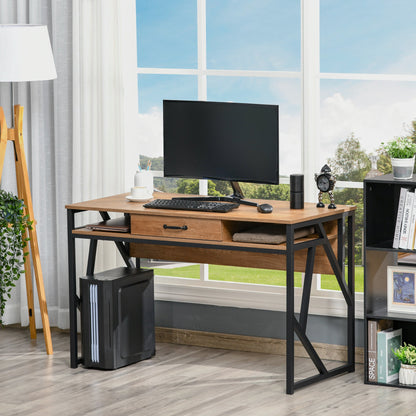 Modern Industrial Style Metal and MDF Desk, Shelves and Drawer for Home and Office, 120x60x76cm Black and Brown
