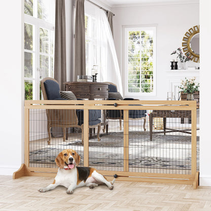 Extendable Indoor Dog Gate in Pine Wood with Steel Wires