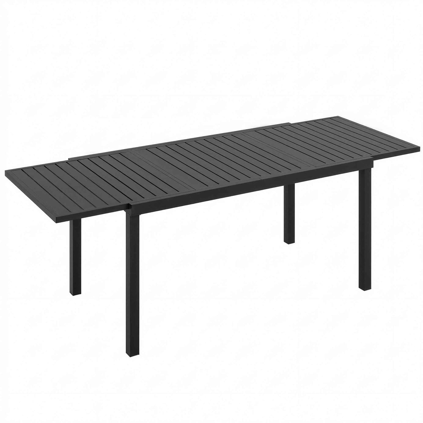 Extendable Garden Table for 6-8 People, Aluminum with Slatted Top, Black