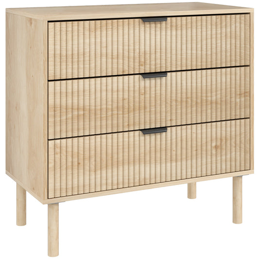 3 Drawer Wooden Chest of Drawers for Bedroom and Entrance Nordic Style, 80x40x77.5 cm, Oak
