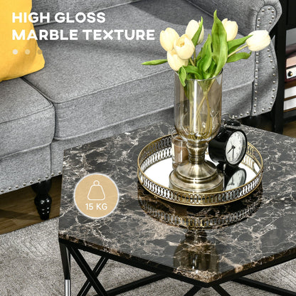 Modern Living Room Table with Marble Effect and MDF and steel structure, 81x70x51.2 cm, Black