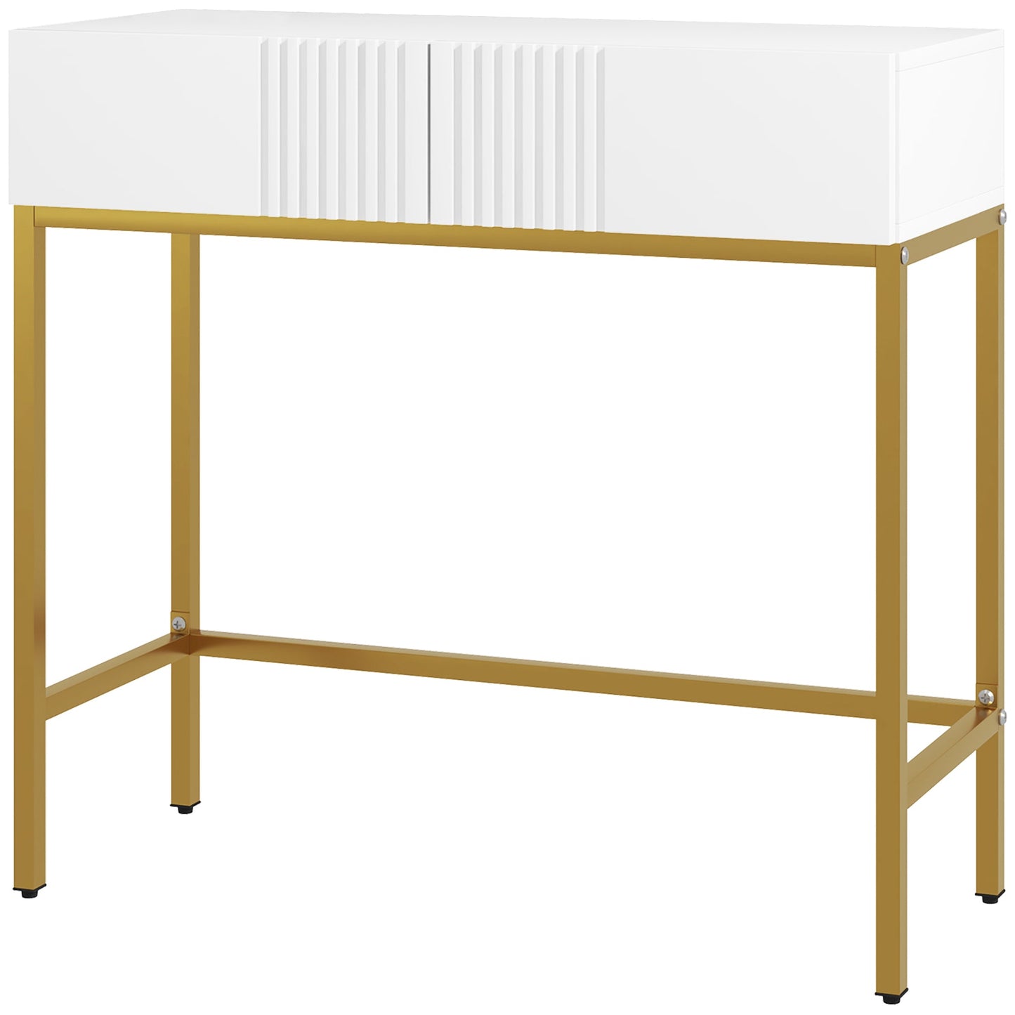 Modern Entryway Console Table with 2 Drawers and Golden Legs, 80x31.5x75cm, White