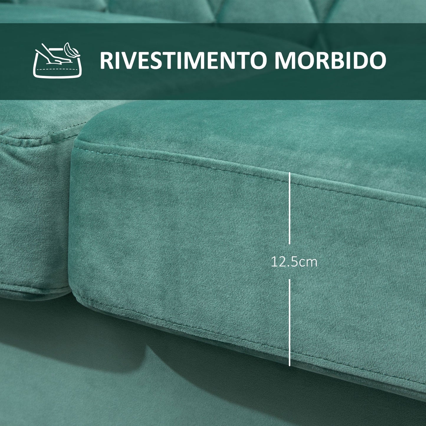 sofa 2 seats in wood rubber and green velvet Vintage design 148 x 72 x 76cm