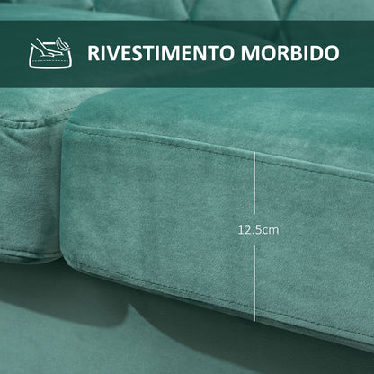 sofa 2 seats in wood rubber and green velvet Vintage design 148 x 72 x 76cm