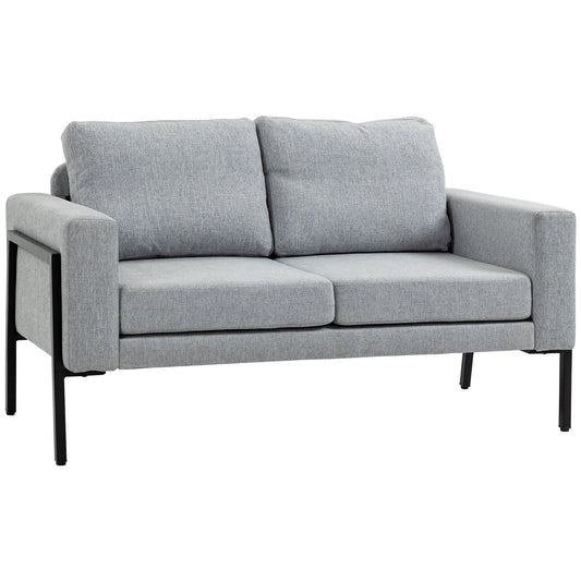 2 Seater Sofa in Linen Effect Fabric with Steel Legs and Padded Cushions, 138x70x83.5 cm, Grey