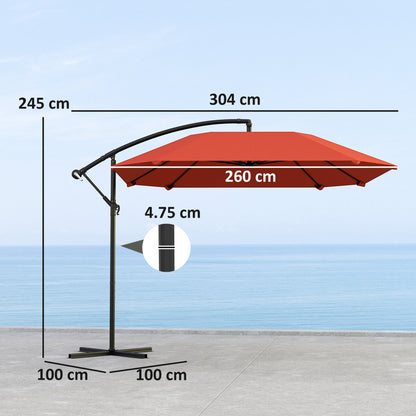 Cantilever Umbrella with Adjustable Cover and Cross Base, in Metal and Polyester, 260x304x245 cm, Bordeaux