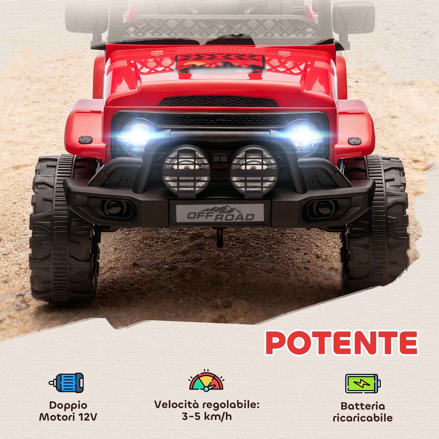 Children's Off-Road Vehicle with Lights, Horn, Belt and Remote Control, Made of PP and Metal, 99x66x68.5 cm, Red