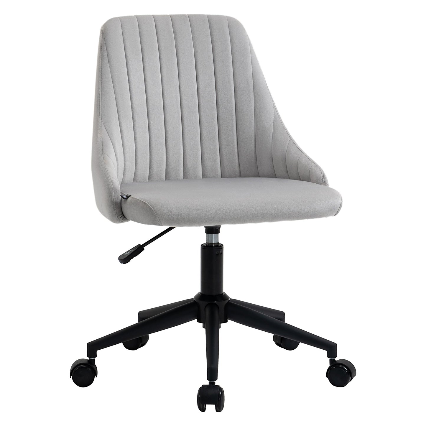 Grey Velvet Office Chair with Adjustable Height, Ergonomic 360° Swivel Chair with Wheels, 50x58x77-87cm