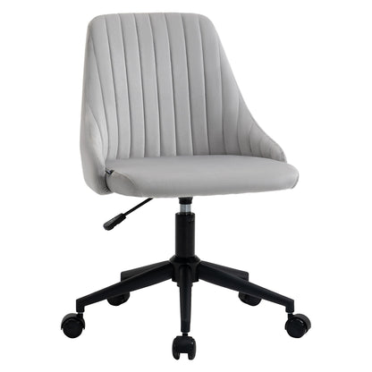 Grey Velvet Office Chair with Adjustable Height, Ergonomic 360° Swivel Chair with Wheels, 50x58x77-87cm