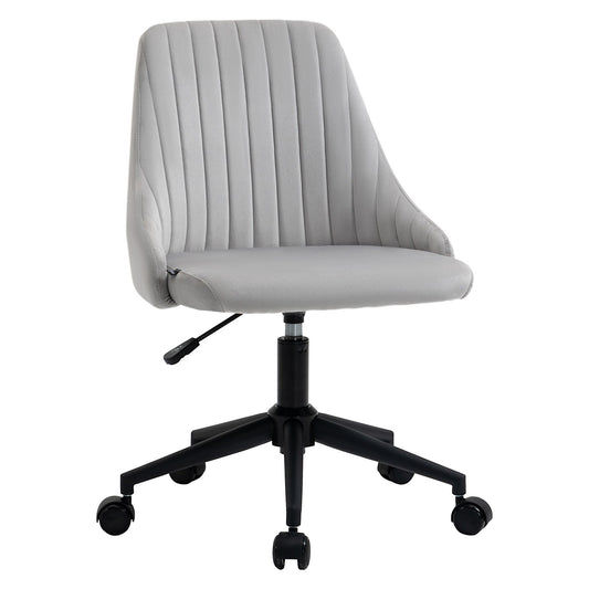 Grey Velvet Office Chair with Adjustable Height, Ergonomic 360° Swivel Chair with Wheels, 50x58x77-87cm