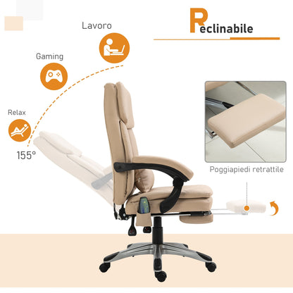 Office Massage Chair, Height Adjustable and Reclining PU Leather, 67x69x106.5-114.5cm Beige