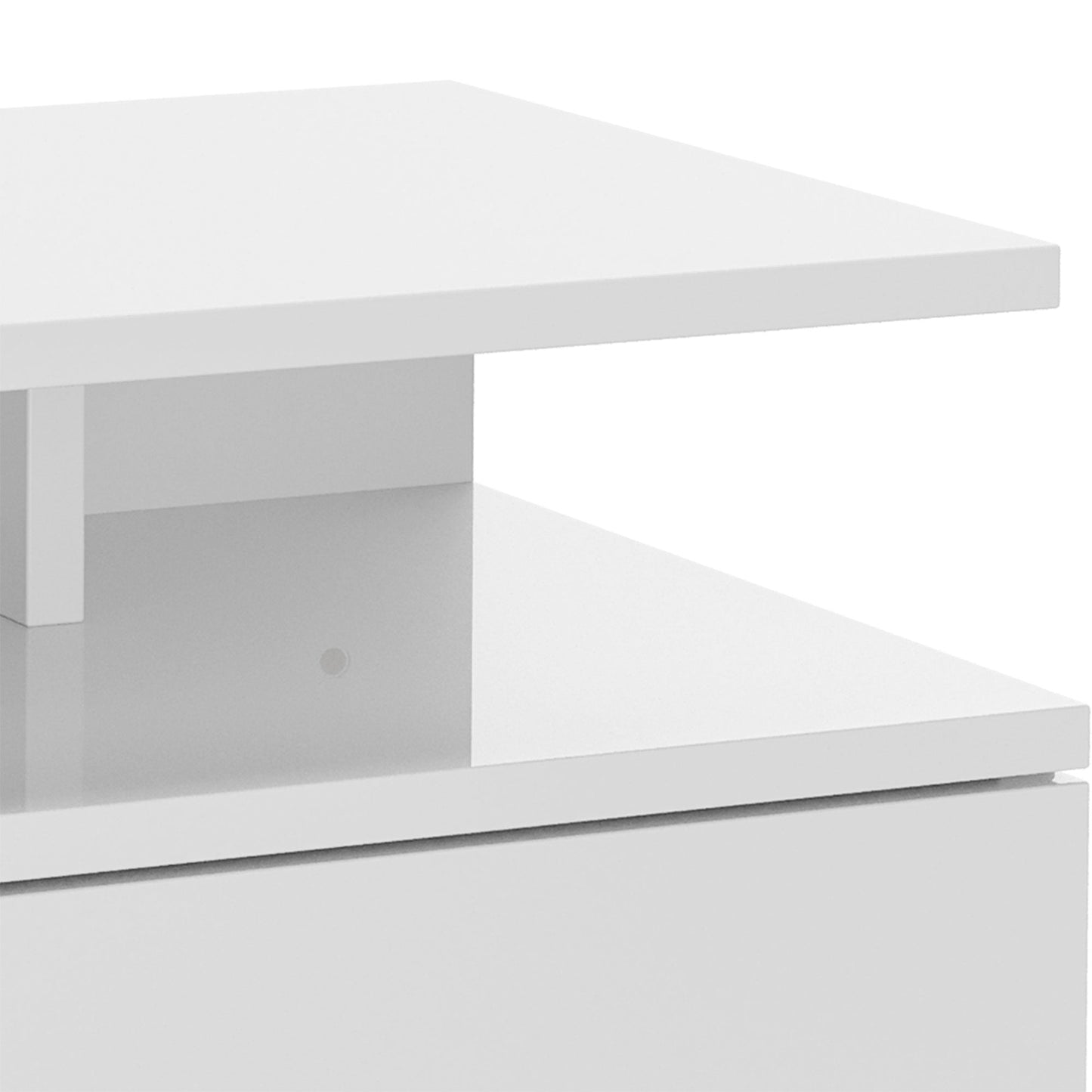 Set of 2 Modern Floating Bedside Tables with Drawer and Wooden Shelf 35x32x22.5cm, Glossy White