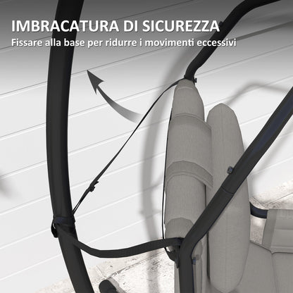 Padded Swing Hammock with Cushion, Hook and Chain, Steel and Polyester, 118x98x192 cm, Grey and Black