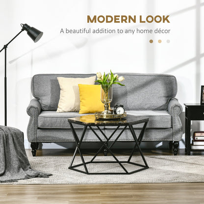 Modern Living Room Table with Marble Effect and MDF and steel structure, 81x70x51.2 cm, Black