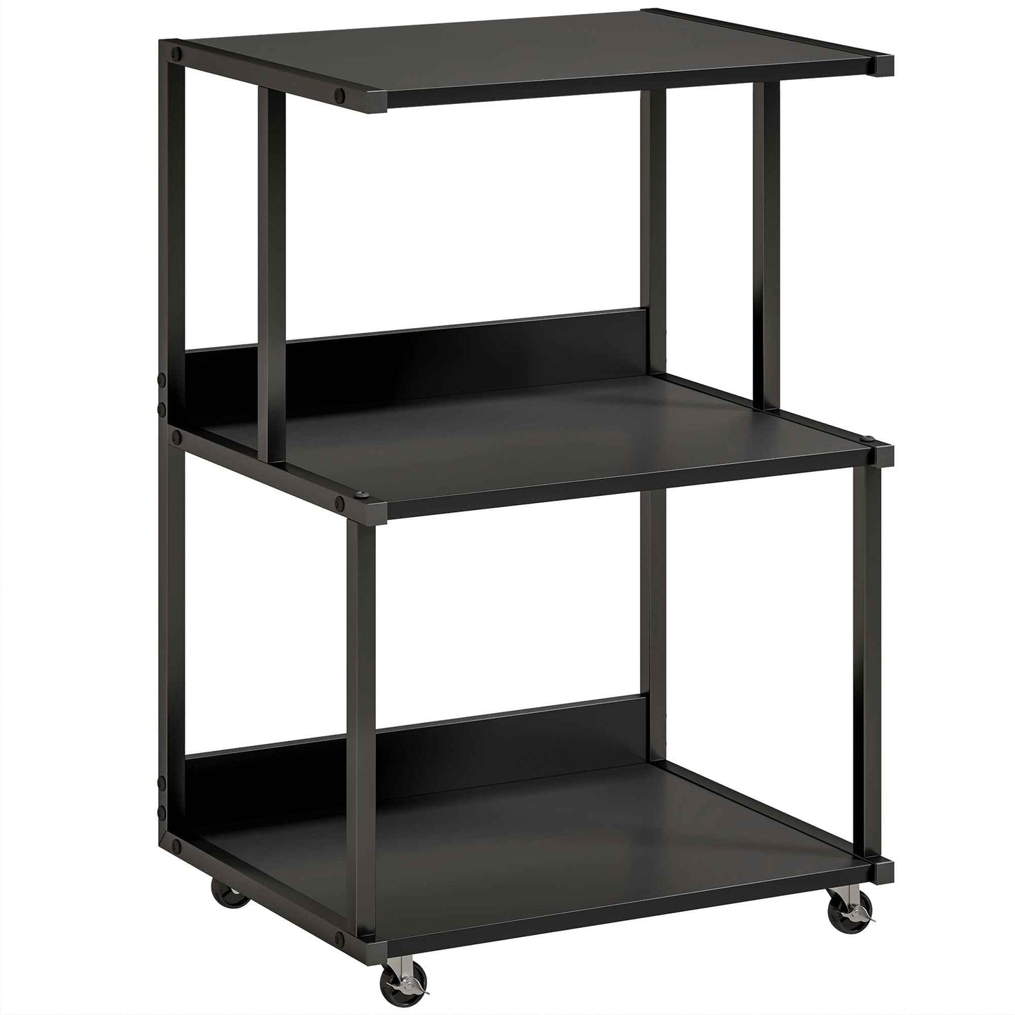 HOMCOM 3-Tier Printer Stand with Wheels, Industrial Metal Office Table, Black.