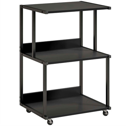 HOMCOM 3-Tier Printer Stand with Wheels, Industrial Metal Office Table, Black.
