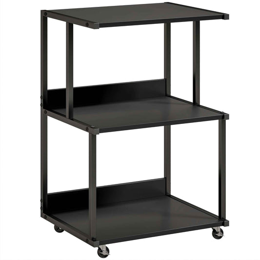HOMCOM 3-Tier Printer Stand with Wheels, Industrial Metal Office Table, Black.