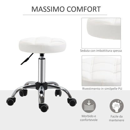 White Beauty | Tattoo Round Swivel Stool with Wheels, Adjustable Height and Eco Leather Cover, Black