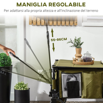 125L Folding Garden Cart with Handle and 5 Bags, 108x55x93 cm, Green