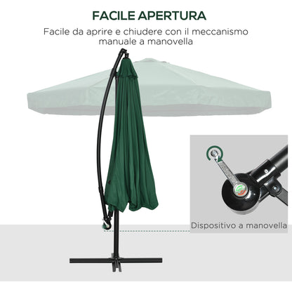 3x3m Garden Umbrella with Mosquito Net, Crank Opening and Cross Base, Green