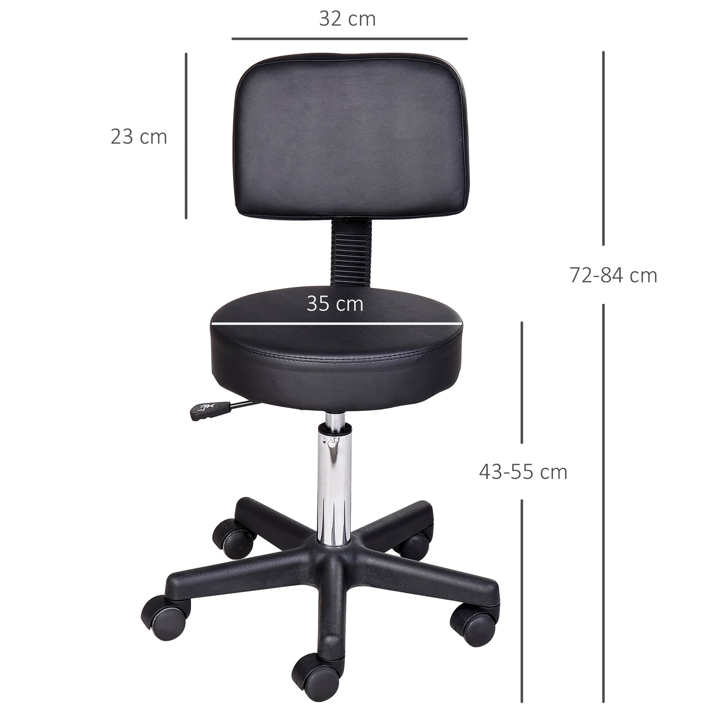 Swivel Stool with Backrest, Height-Adjustable Faux Leather Living Room Chair, Black
